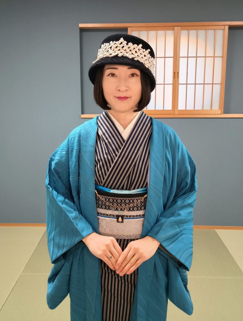 現代物の川越唐桟の着物コーディネート