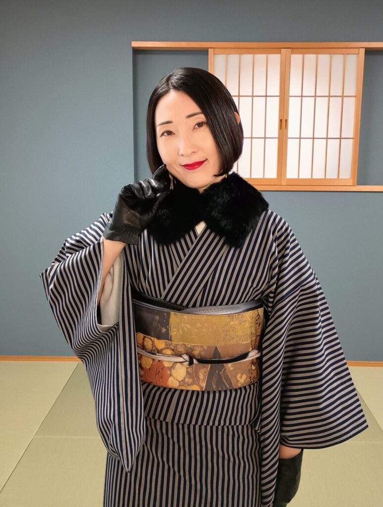 現代物の川越唐桟の着物コーディネート