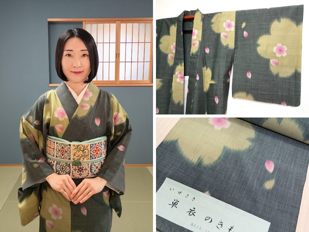 夏銘仙（ポーラ絣）の古い反物を仕立ててみた